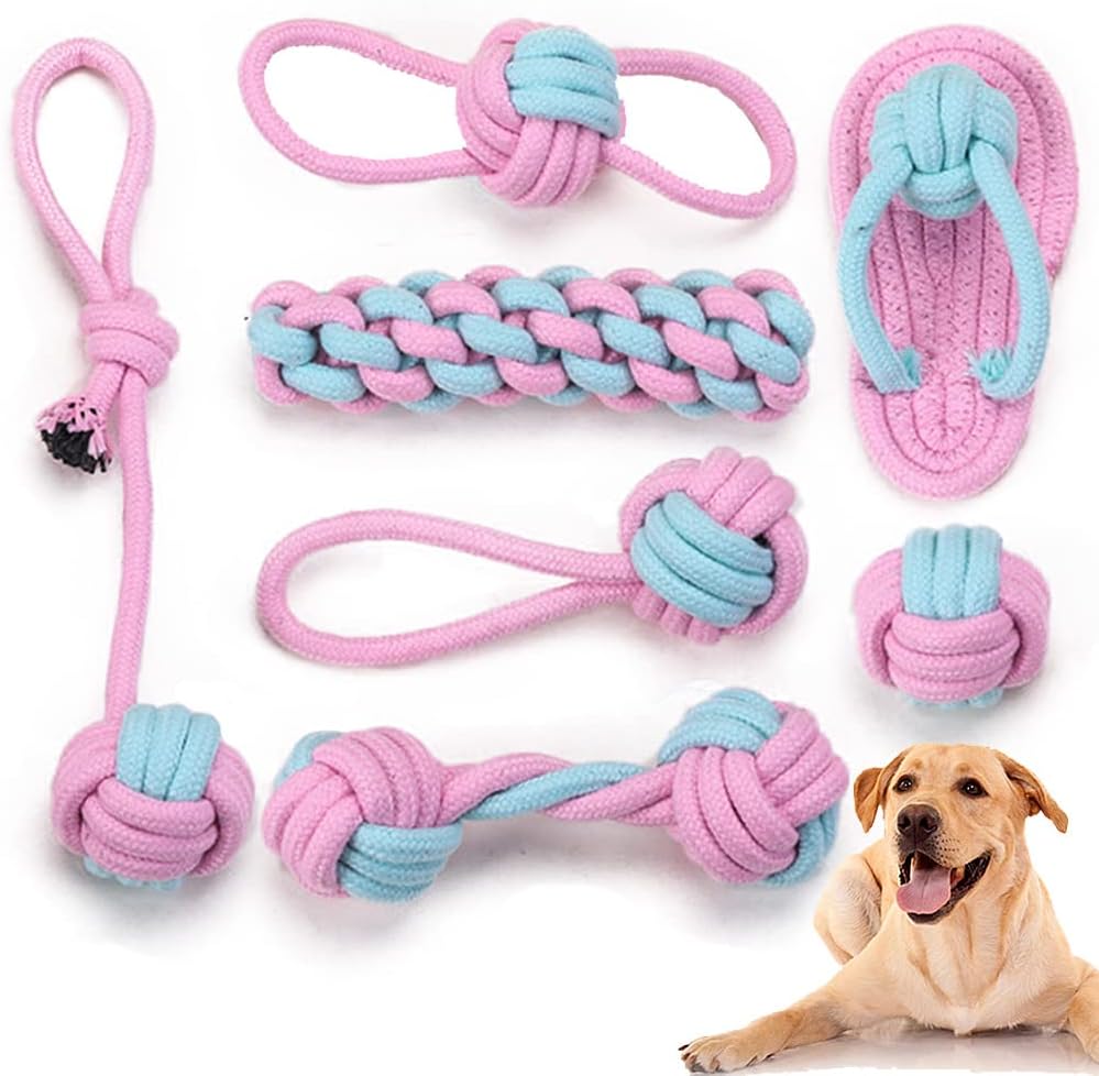 7Pcs Dog Toys for Boredom, Puppy Toys From 8 Weeks Small Dog, Puppy Chew Toys Natural Cotton Dog Tug Toys Puppy Teething Toys for Small Mediuem Large Dogs