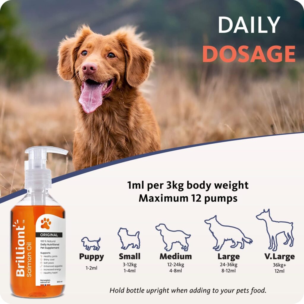 Brilliant Salmon Oil for Dogs, Cats, Puppy, Horse, Ferret  Pets - Pure Omega 3, 6  9 Fish Oil Food Supplement | Treats Itchy Skin, Joint Care, Heart Health  Natural Coat Hofseth BioCare (2x300ml)