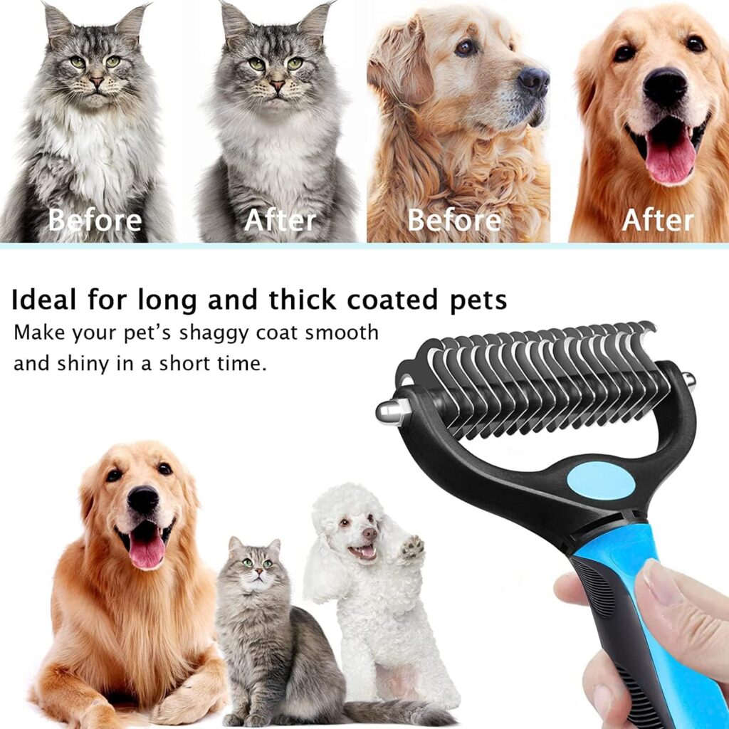 Dematting Comb for Dog and Cat, Pet Grooming Rake and Brushes for Small, Medium Large Hair Double Sided Deshedding Tool Removes Loose Undercoat, Knots, Mats  Tangled Hair