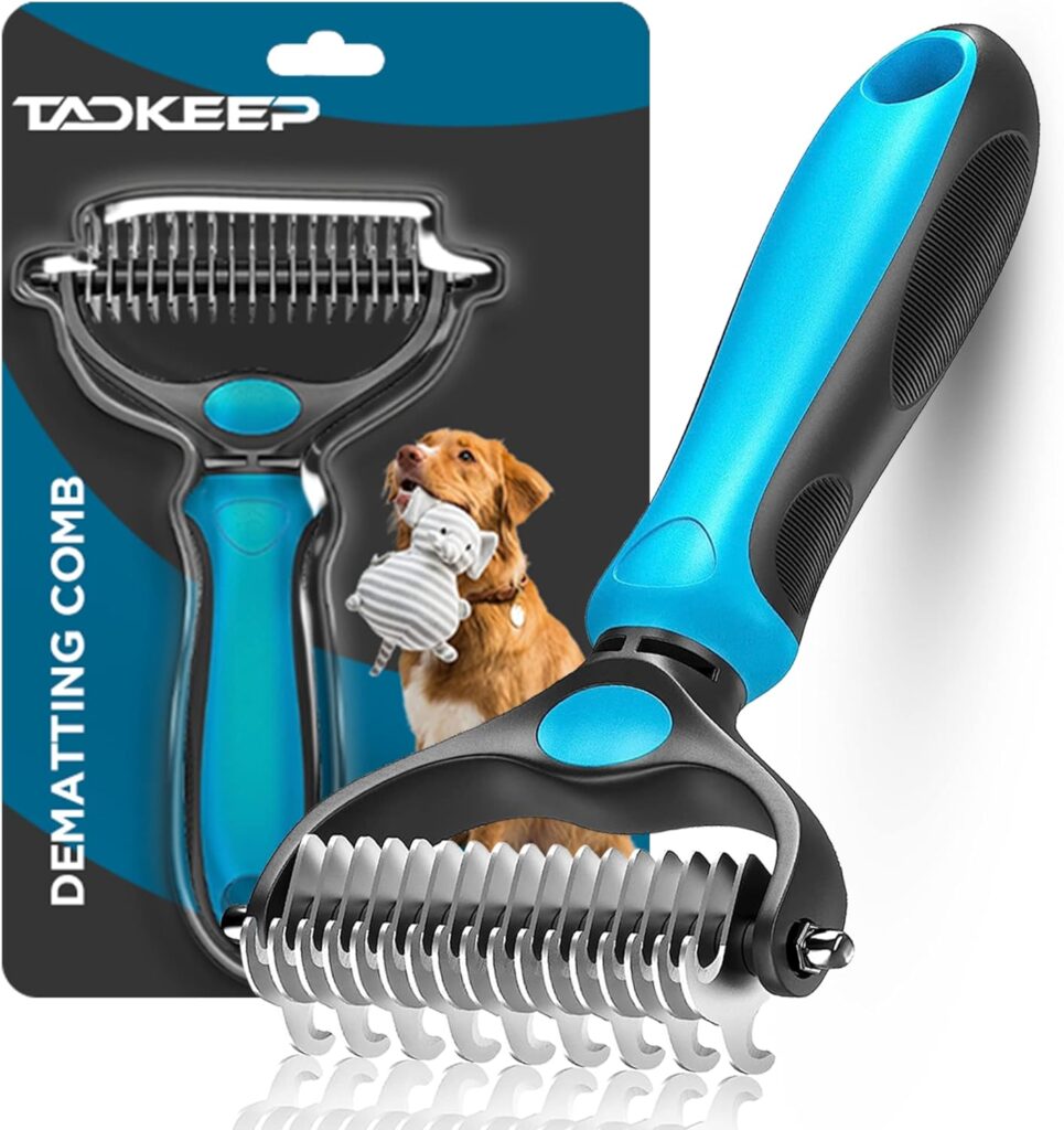 Dematting Comb for Dog and Cat, Pet Grooming Rake and Brushes for Small, Medium Large Hair Double Sided Deshedding Tool Removes Loose Undercoat, Knots, Mats  Tangled Hair