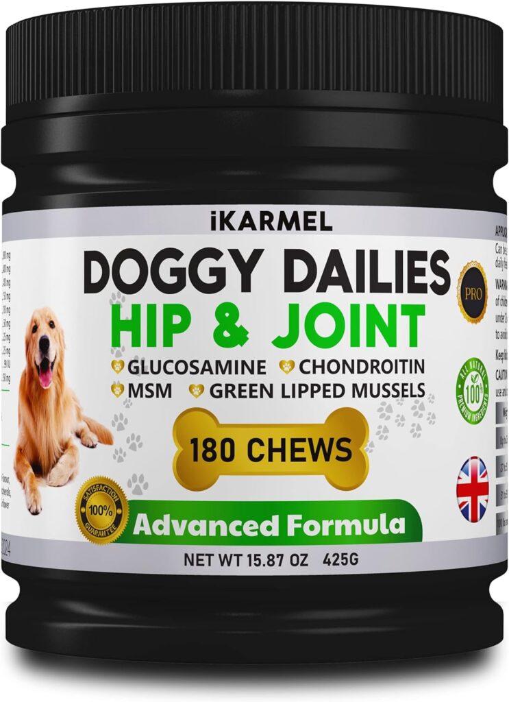 iKarmel Joint Supplements for Dogs | Hip and Joint Care | with Glucosamine, Chondroitin, and Green-Lipped Mussels | Puppy to Senior Dog Treats for Stiff Joints (180 Chews)
