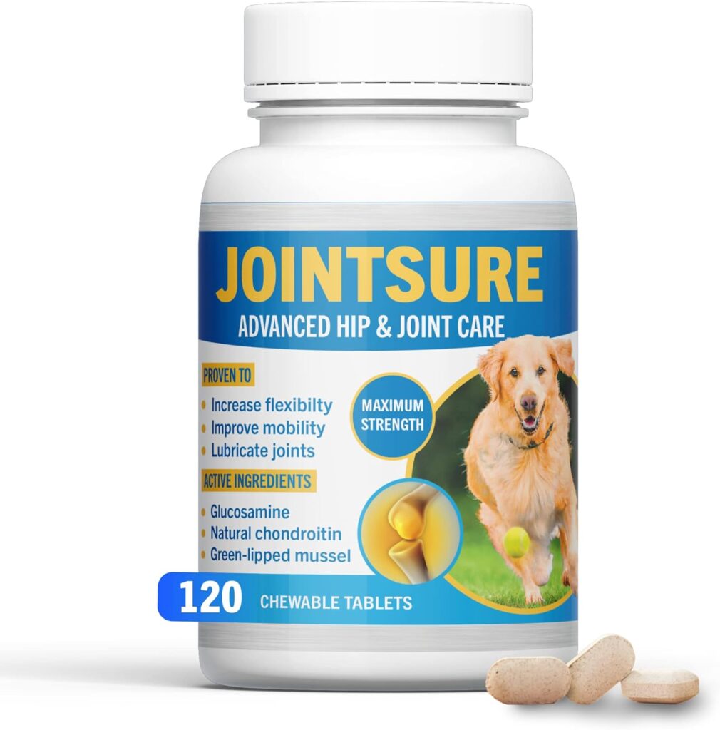 JOINTSURE Joint Support Supplements for Dogs – 120 Tabs, Aids Stiff Joints, Supports Joint Structure  Maintains Mobility in Adult/Senior Dogs | Advanced Formula Helps Arthritis Relief (pack varies)