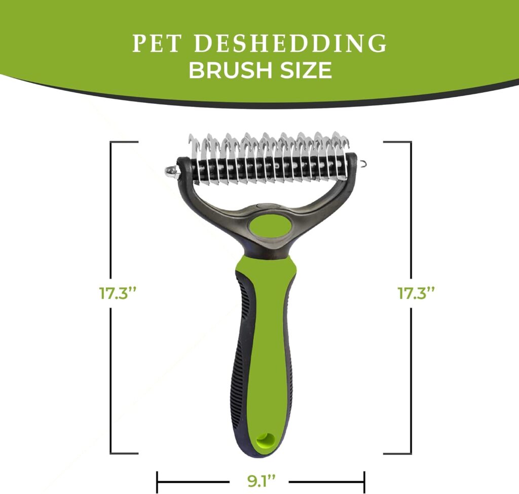 MONTIVO Dog Grooming Tool Undercoat Rake for Dogs  Cats - Double-Sided Dog Grooming Brush for Detangling to Gently and Effectively Remove Mats, Knots, and Tangles (Green)