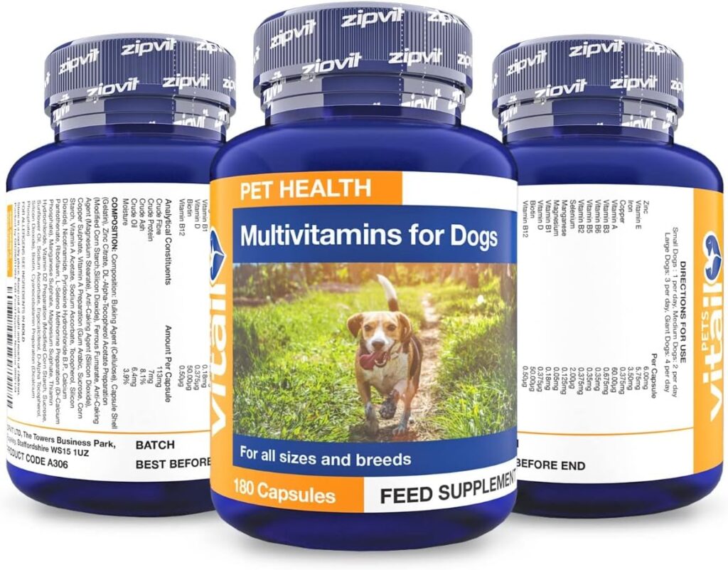 Multivitamin for Dogs, 180 Split and Pour Capsules. Pet Multi Vitamin Providing 16 Essential Vitamins and Minerals.