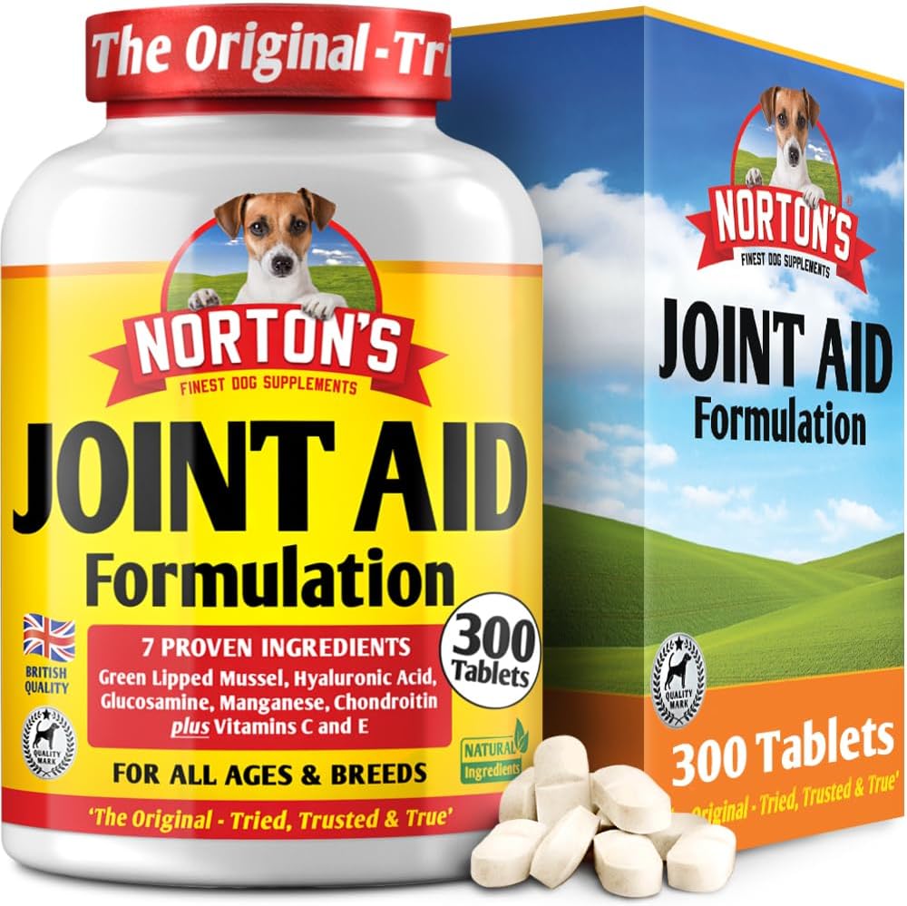 NORTONS Dog Joint Care Supplements | 300 Tablets | With Green Lipped Mussel, Glucosamine  Chondroitin, Hyaluronic Acid, Manganese and Vitamins for dog joint care. Aids stiff joints.