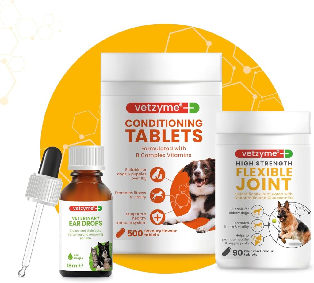 Vetzyme | Flexible Joint Tablets with Glucosamine for Dogs, Hip  Joint Care Supplements | Tasty Chicken Treats with Fish Oil (90 Tablets)